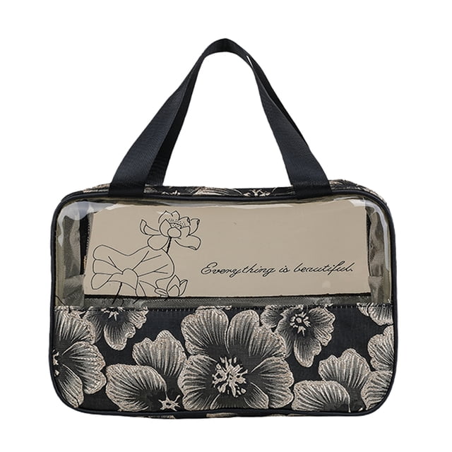Almacenamiento Organizador Maquillaje Cosmetic Bag Mujeres PVC Floral Clear Gran Capacidad Con para Viajar