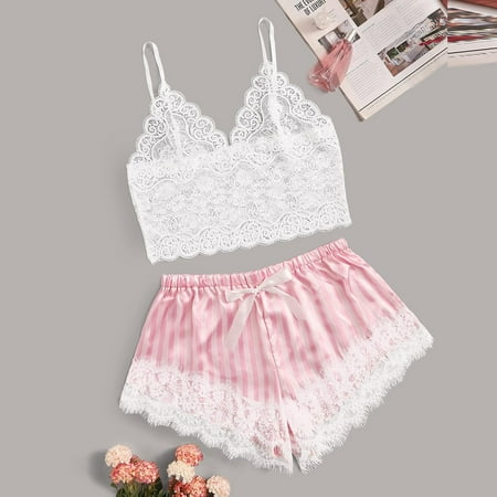 

Women s Soft Pajama Sets 2 Piece Casual Cami Crop Top Shorts Set Lounge Satin Pj Set