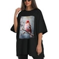 thumbnail image 4 of Plus Size Shirt for Women Black Tops for Women Oversized Short Sleeves Shirt for Women Red-Browed Bird 12 T Shirt Crewneck Shirt for Women 3XL, 4 of 5