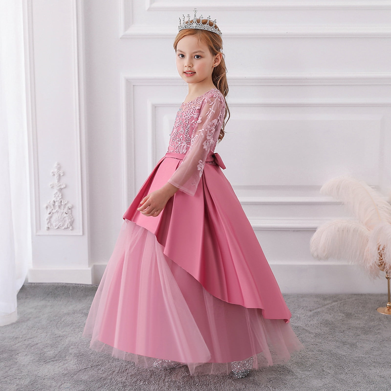 IZhansean Pageant Flower Girls Dress Kids Fancy Wedding Bridesmaid Gown  Formal Dresses Pink 6-7 Years - Walmart.com