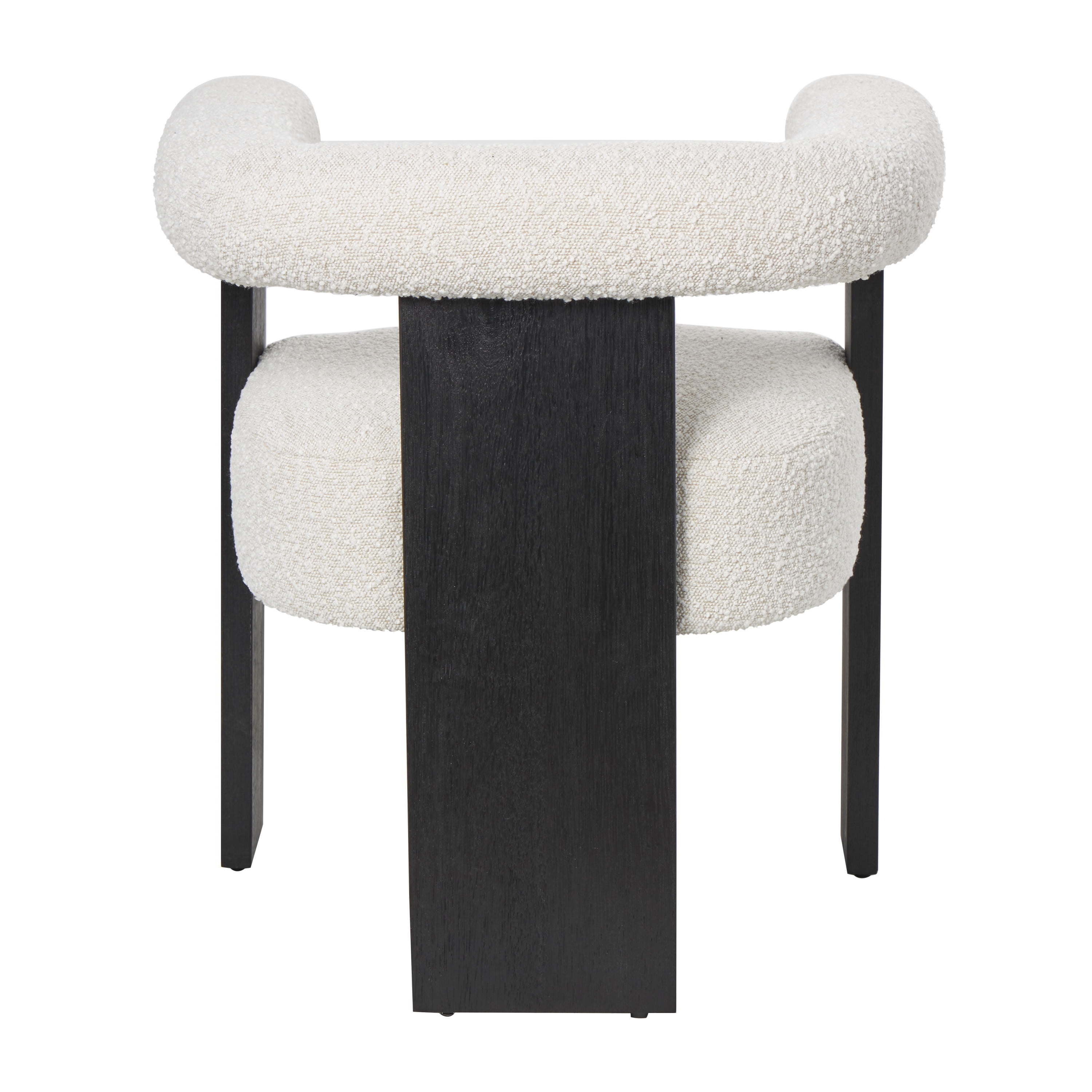 DecMode Polyester Curved Back Mid Century Modern Round Boucle Lounge Chair with Black Wood Frame, White