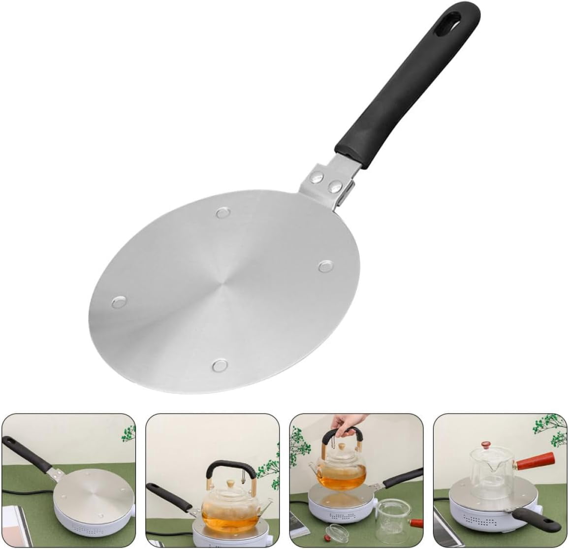 Stainless Steel Induction Heat Diffuser Plate 24cm Thickened Removable Bakelite Handle for Gas and Electric Cooktops Even Heat Cooking Adapter