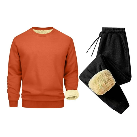 QQAMB Men's Sweatsuits Sherpa Lined Sweatshirts Fleece Pullover and Pants 2 Piece Winter Warm Tracksuits