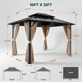 thumbnail image 4 of Funride 10x12 ft Hardtop Gazebo, Galvanized Steel Double Roof with Curtains and Netting, Sturdy Aluminum Tri-Frame, for Garden, Patio, 4 of 10