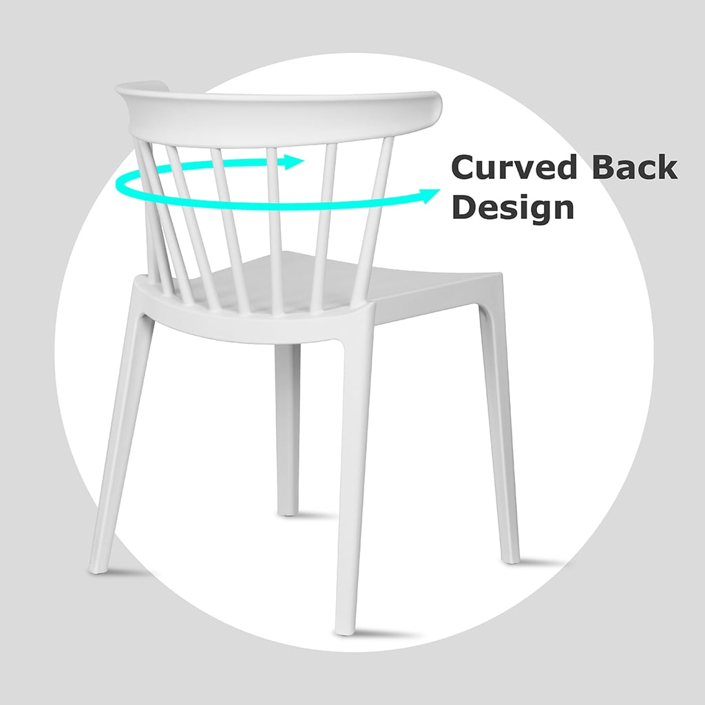 Modern Dining Elbow Side Chair Molded Plastic Indoor and Outdoor Stackable Slat Back Patio Chair, White, Set of 1, 1 piece