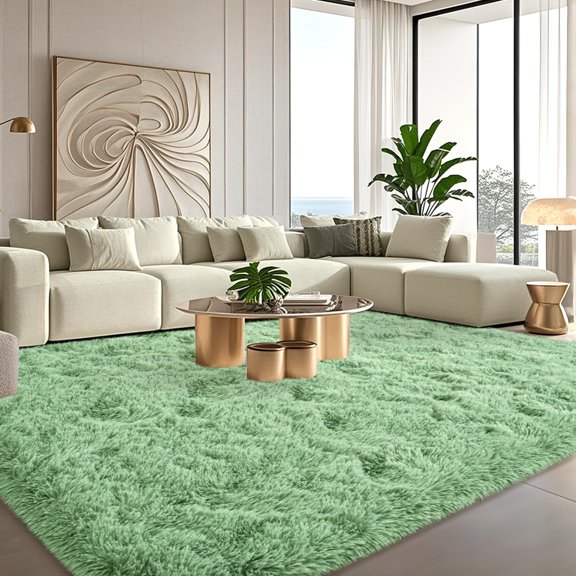 Large Green Fluffy Rugs for Living Room 8x10 ft - Ultra Soft Faux Fur Area Rug - Plush Non-Slip Shaggy Carpet for Bedroom, Kids Boys Girls Dorm Nursery Room