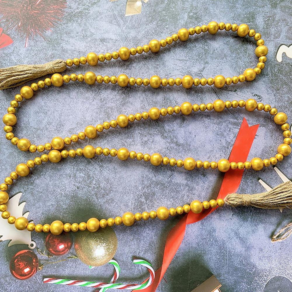Wood Bead Garland Farmhouse Beads with Tassels Rustic Wooden Beads Garland  Prayer Beads for Wall Home Christmas Tree Decoration - Walmart.com