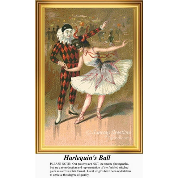 Harlequin's Ball, Vintage Counted Cross Stitch Pattern (Pattern Only, You Provide the Floss and Fabric)