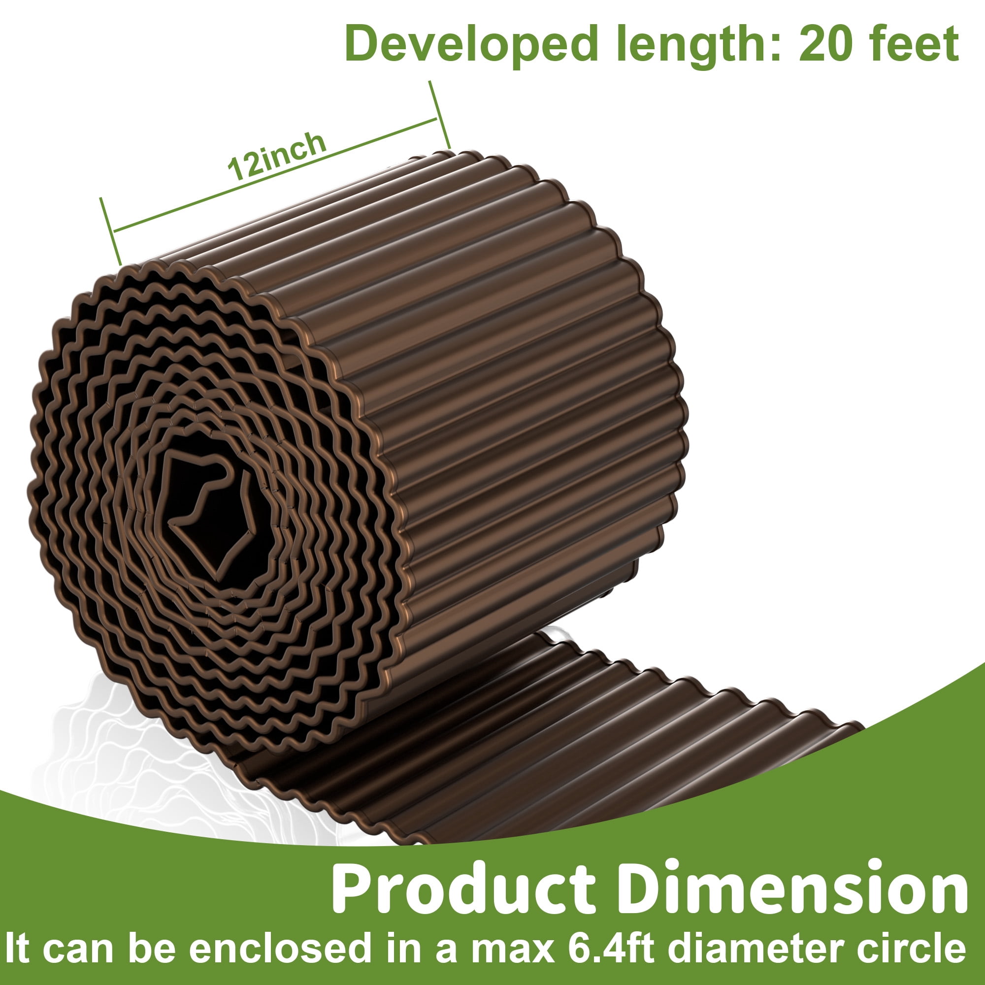 Vinci Metal Landscape Edging Border, 12 Inch x 20 FT Corrugated Steel Garden Edging with Rolled Safety Edges, Flexible Lawn & Flower Bed Edging for Yard, Multiple Sizes & Colors (Brown)