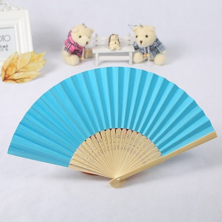 

〖CFXNMZGR〗Home Decor Paper Fans Set Pattern Folding Dance Wedding Party Lace Silk Folding Hand Held Solid Color Fan