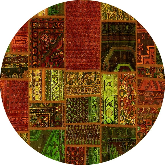 Ahgly Company Machine Washable Indoor Round Oriental Yellow Modern Area Rugs, 4' Round