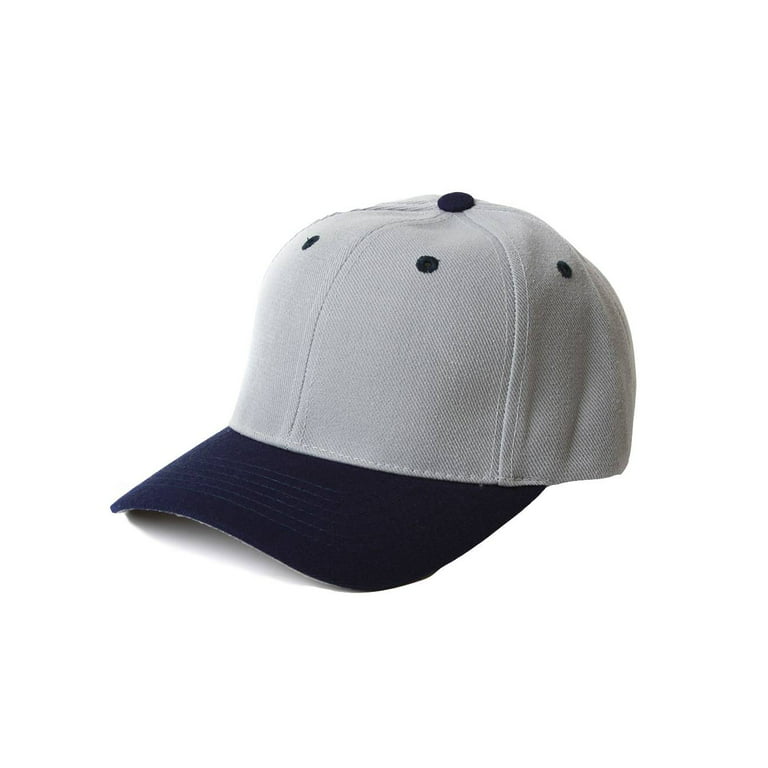 Curve Bill Adjustable Baseball Cap, Grey/Navy, Size: One size, Blue