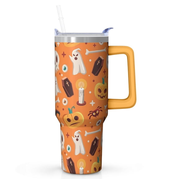 Halloween Tumbler 40 oz with Handle and Straw Ghost Haunted Pumpkin Tumbler Halloween Birthday Gifts Travel Mug