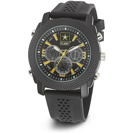 Men's U.S. Army C21 Black and Yellow Dial Watch, Black Rubber Strap