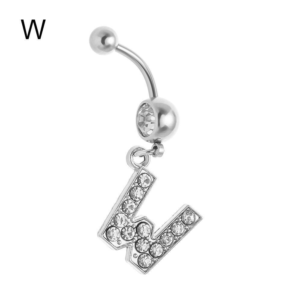 26 Letter Inlaid Navel Jewelry Charming Belly Button Ring Rhinestone