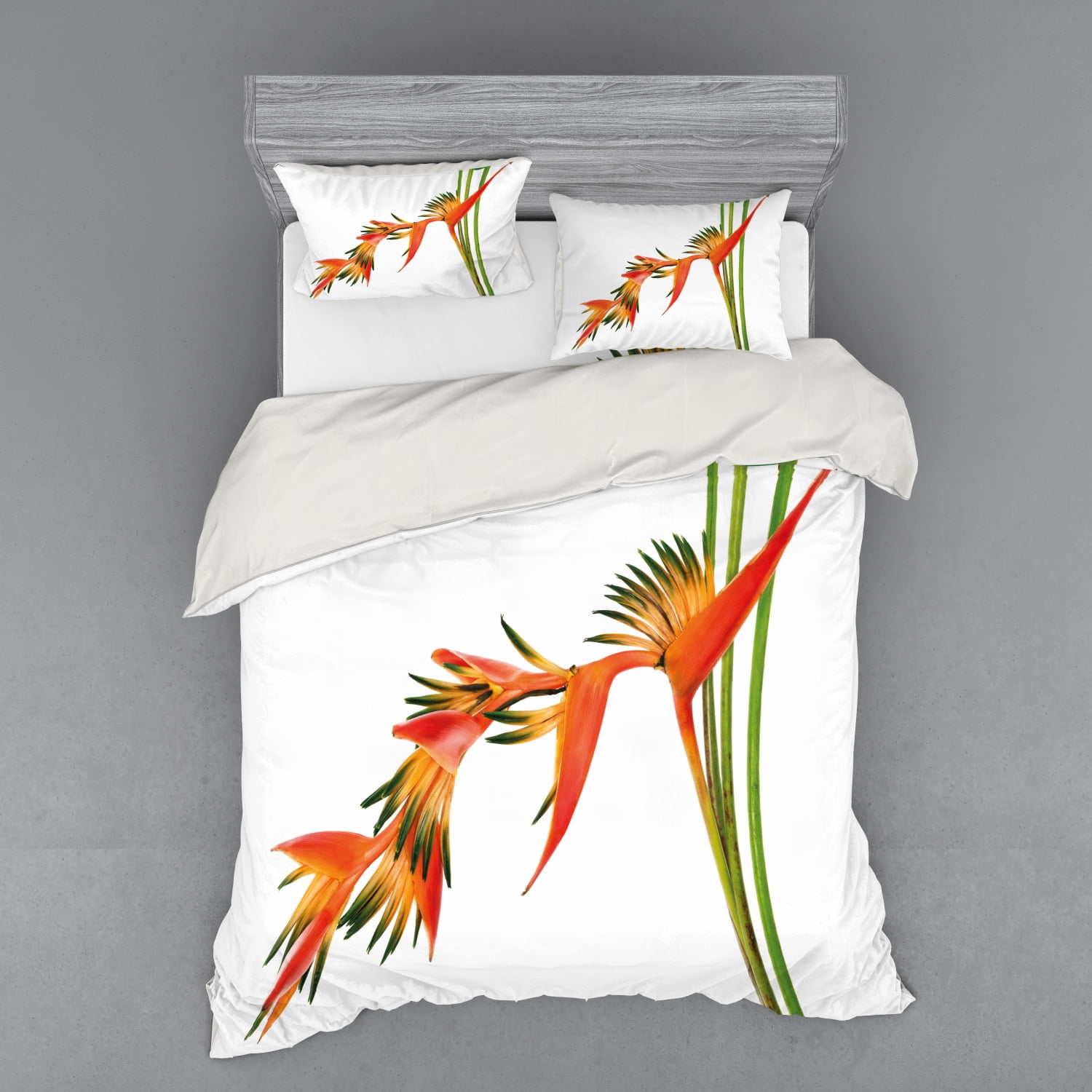 Floral Duvet Cover Set, Exotic Tropical Flowers on Branch Colorful