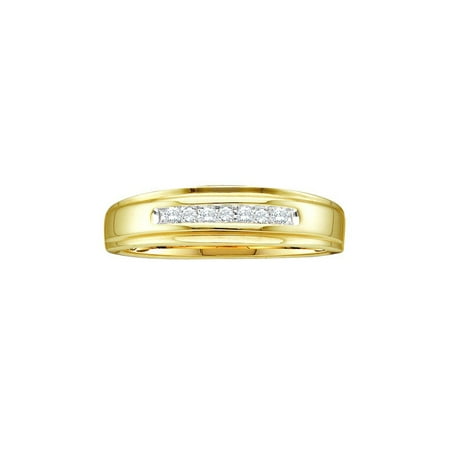 14k Goldmans Wedding Band - 14k Yellow Gold Round Channel-set Natural Diamond Mens Masculine Wedding band (.08 cttw.) size- 9.5