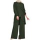 thumbnail image 1 of Conjunto de camisa musulmana de manga larga con solapa y pantalones anchos para mujer: traje informal holgado de color liso, 1 of 8