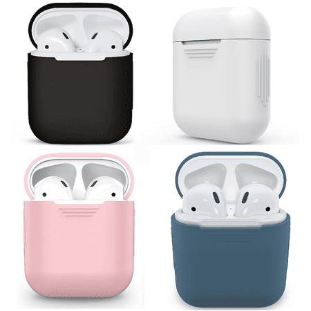White Back Case - 4x AirPods Silicone Case Cover Protective Skin for Apple Air pods Charging Case, Pink, Black, White, Blue (Airpods or AIrpod-charger not included)