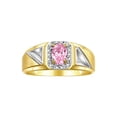 thumbnail image 1 of RYLOS Men's Rings 14K Yellow Gold Classic 7X5MM Oval Gemstone & Diamond Ring Pink Ice October Birthstone Rings For Men Size 11, 1 of 7