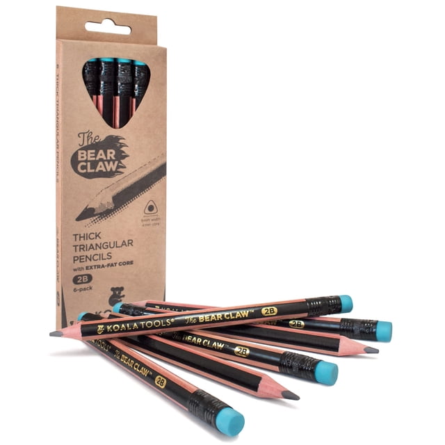 Lápiz KOALA TOOLS Bear Claw, paquete de 1 paquete (6 lápices) 2B con goma de borrar