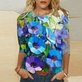 thumbnail image 2 of CYMMPU Floral Pattern 3/4 Sleeve Blouses for Women Dressy Casual Summer Trendy Shirts Tunic Tops Spring Tops Loose Fit Round Neck Lightweight Basic Tees Multicolor XXXXXL, 2 of 5
