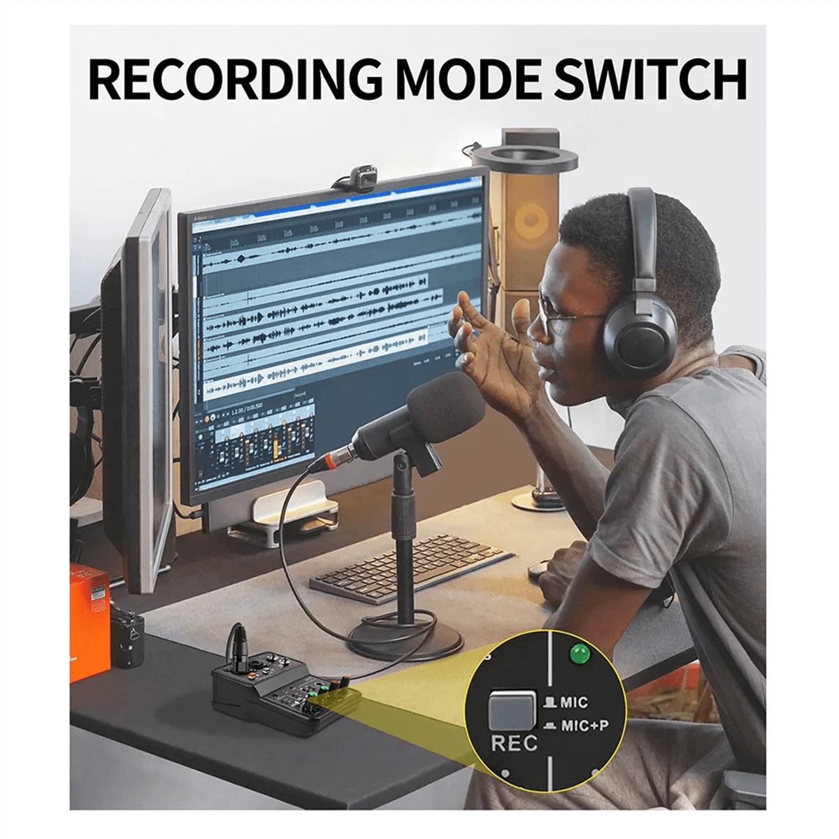 Professional Audio Mixer Sound Card with Monitor Electric Guitar Live Broadcast Recording for Studio Singing Computer PC,1 x Audio Mixer Sound Card 1 x USB Cable 1 x English instruction manual,Black