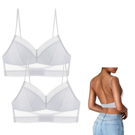 YHGFVOKJ Bras for Women Mixed Colours 2pc Non Steel Ring French Lingerie Sexy Big Backless Beautiful Back U Shaped Bra Ultra Thin Lei Bra Underwear Supportive Bras for Women WH1 XXL
