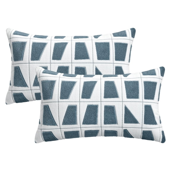 REGALWOVEN Geometric Pillow Covers Set of 2 Soft Plush Cushion Cases Modern Decorative Throw Pillows for Sofa Bedroom Blue 20" x 12"