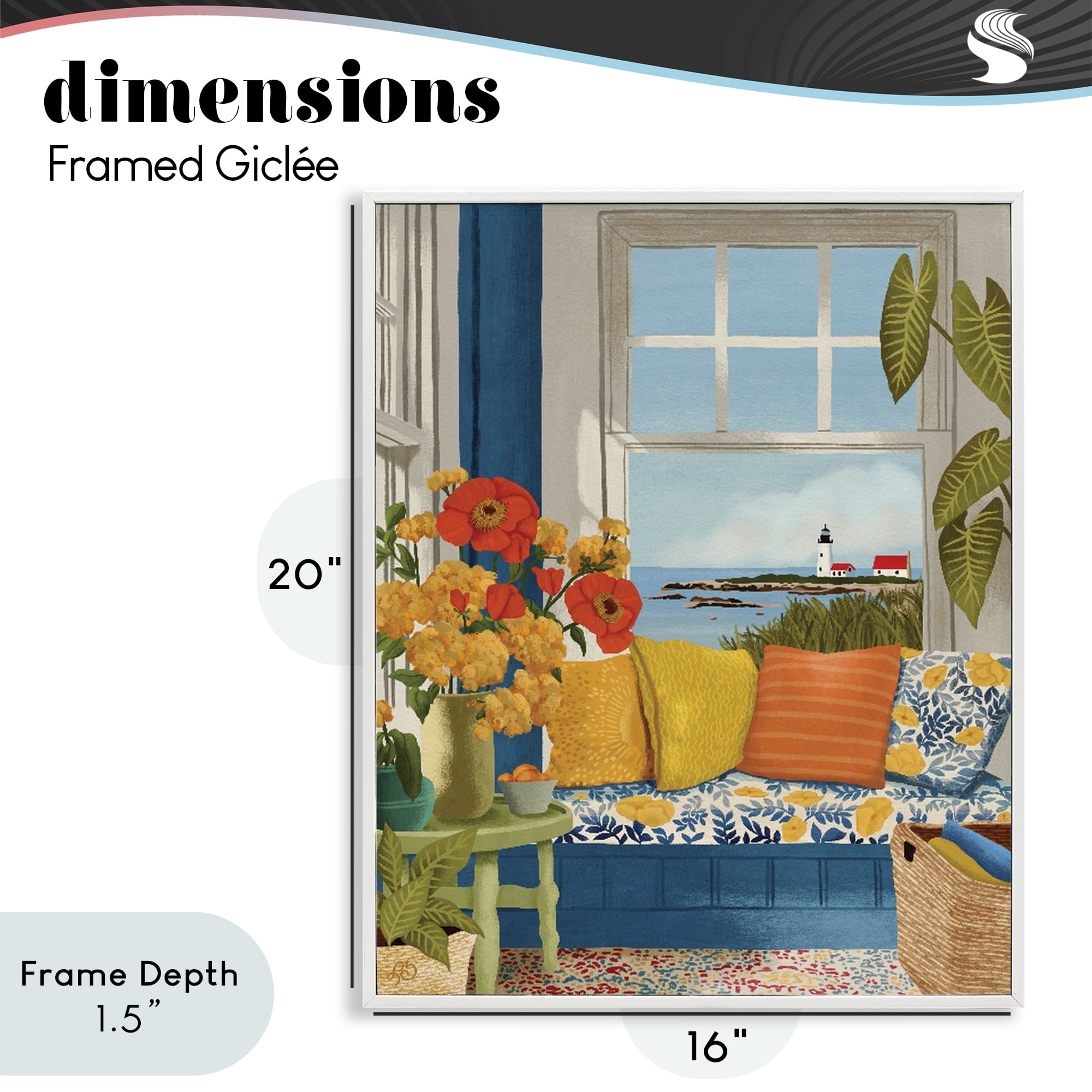 Stupell Industries Distant Lighthouse Window View White Framed Giclee Art, design by Lisa R Dumm