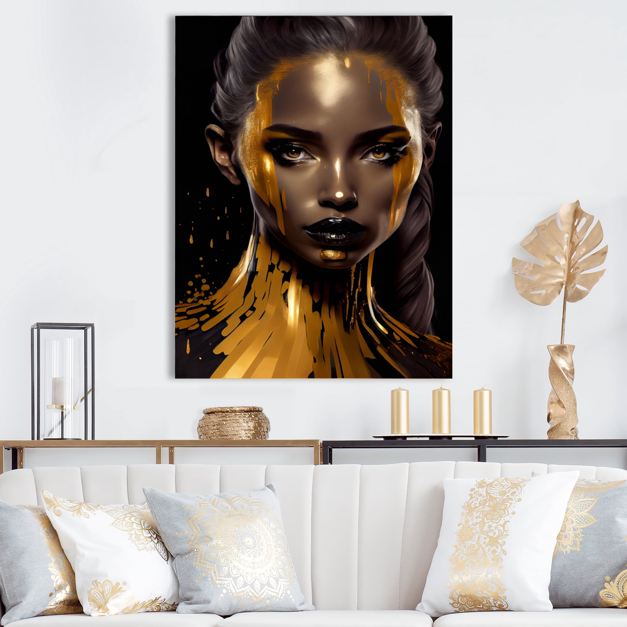 Designart Sensual Liquid Gold Woman IV Canvas Wall Art