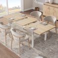 thumbnail image 1 of Extendable Dining Table Set for 4-8 People, 5 Piece Mid Century Modern Kitchen Table with 2 Benches and 2 Stools, Space Saving Metal Frame Desk for Small Spaces, Wood Walnut White Black, 1 of 8