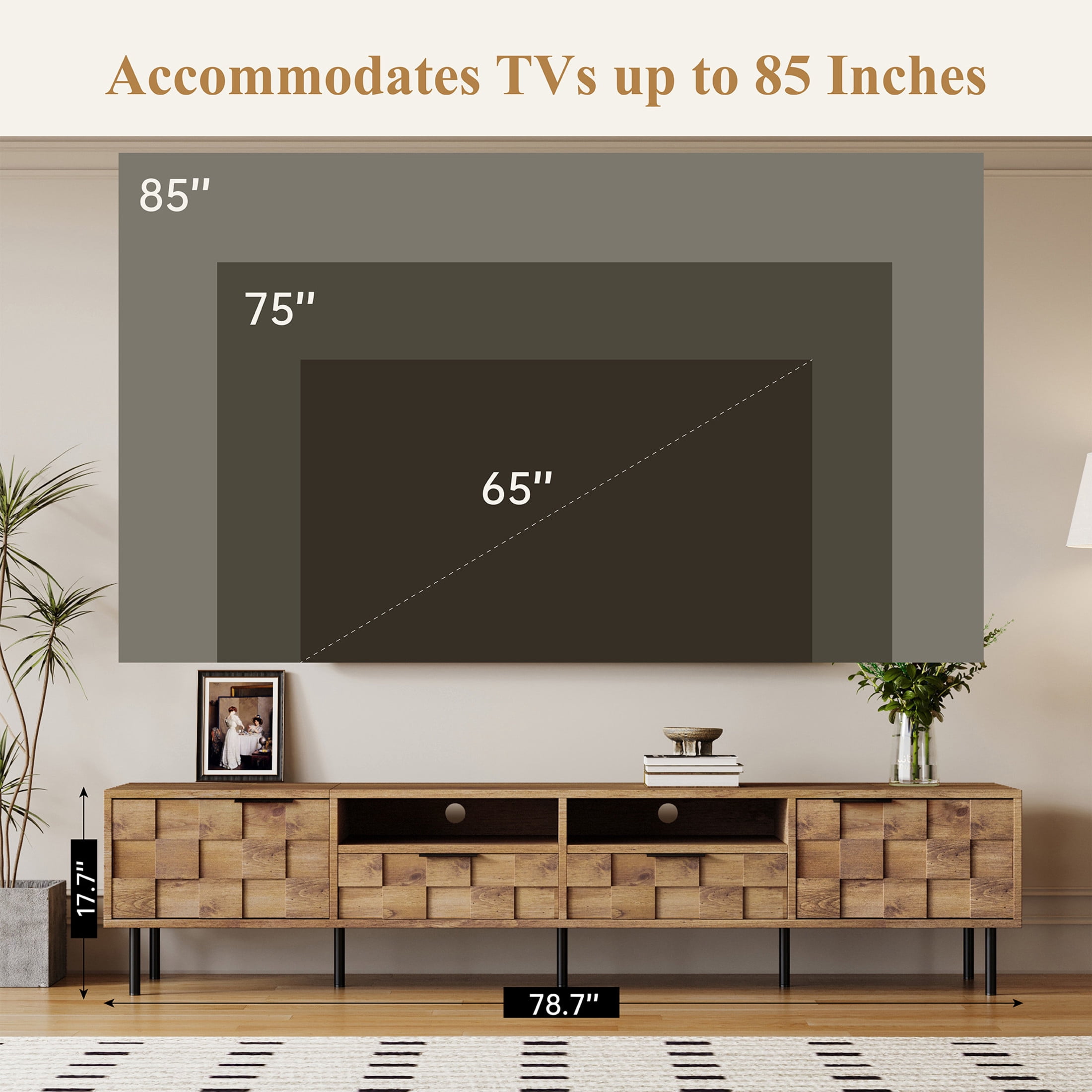 Noble House TV Stand for TVs up to 85 Inch with 2 Drawers and Storage Cabinets, Natural