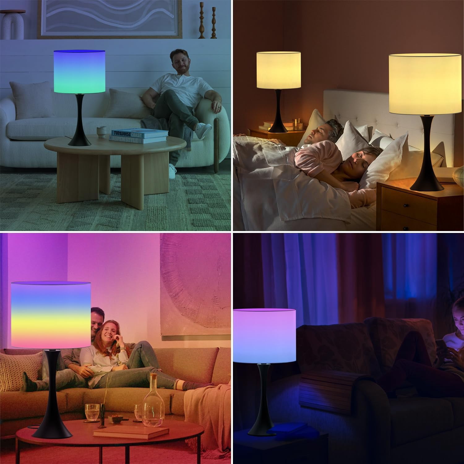 EMIE Modern Set of 2, Smart Bedside Table Lamps with APP Remote Control