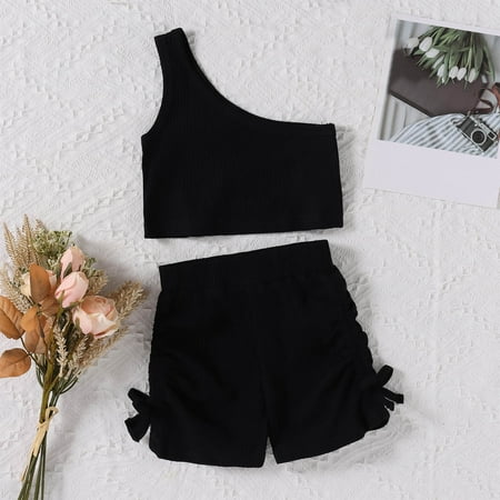 

Hunpta Summer Toddler Girls Sleeveless Ribbed Vest Off Shoulder Tops And Bowknot Ruffles Shorts Outfits