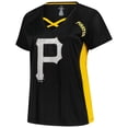 thumbnail image 2 of Women's-Profile  Black Pittsburgh Pirates Glitter Raglan V-Neck T-Shirt, 2 of 3