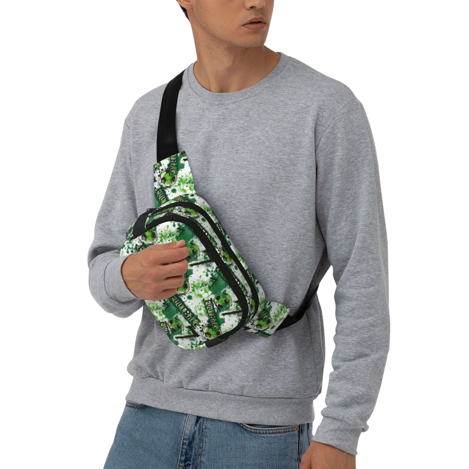 Picia Football 7 Print Square Double-Layer Waist Bag Mini Adjustable Waist Belt Bag Exercise Running Travel Hiking