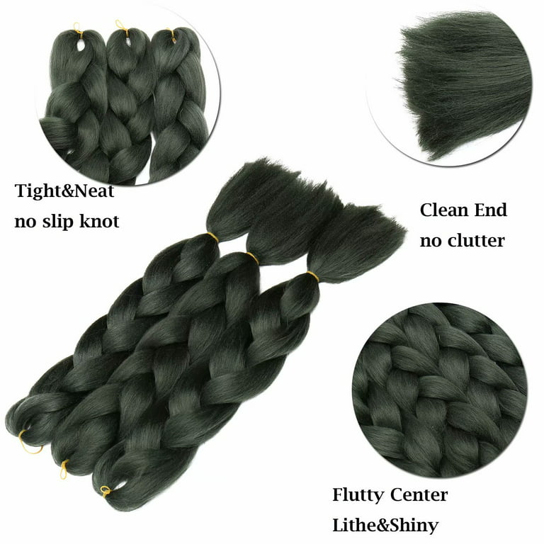 Benehair 3Packs Jumbo Braiding Hair Extensions Real Afro Box Braids Crochet  Twist Braid Ponytail 24 Dark Green