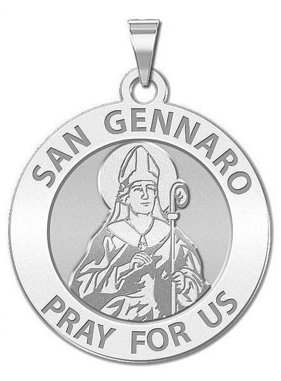 San Gennaro Religious Medal  - 1 Inch Size of a Quarter -Solid 14K White Gold