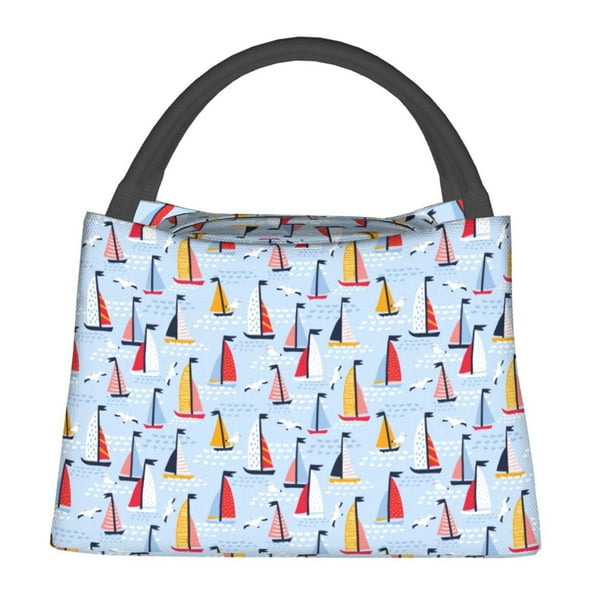 Fotbe Sailboats And Seagulls Bolsa Térmica Portátil con Estampado, Bolsa de Entrega de Alimentos Aislada, Bolsa Reutilizable de Gran Capacidad para Comidas y Supermercado