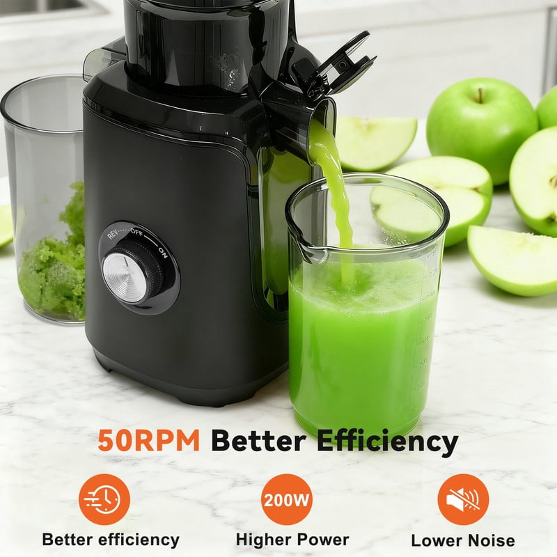 Gianna Cold Press Juicer, Masticating Juicer Machines with Wide Feed Chute, High Juice Yield and Easy to Clean for Whole Vegetables & Fruits, Black