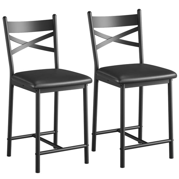 Bar Stools Set of 2, Upholstered Counter Height Bar Stools with Backand & Thick Cushion, Modern Dining Chairs for Kitchen Island Apartment, Black