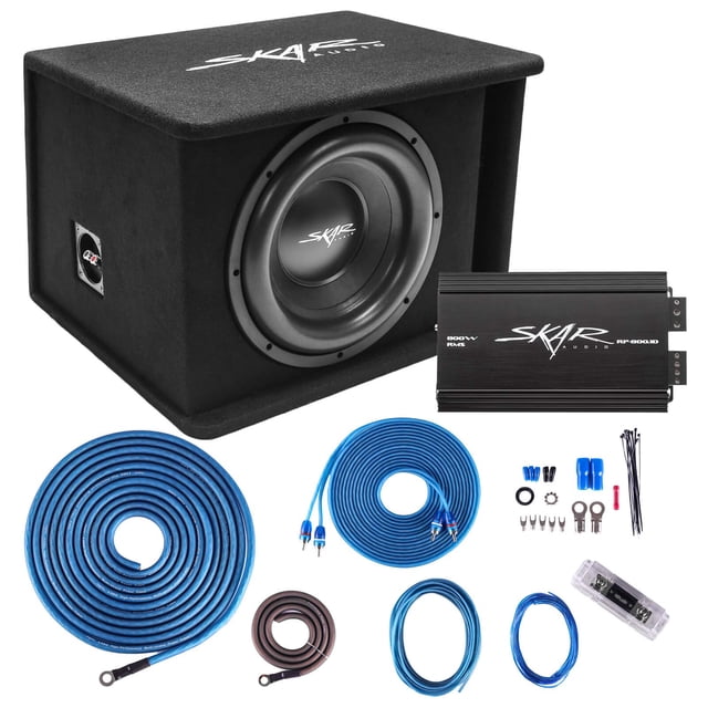 Skar Audio Single 12" Paquete completo de graves de subwoofer serie SDR de 1200 vatios - Incluye caja cargada con amplificador