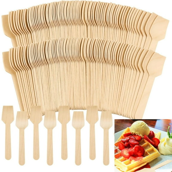 200Pcs Mini Wooden Spoons, 3.74" Disposable Tasting Sampling Spoons, Small Dessert Spoons