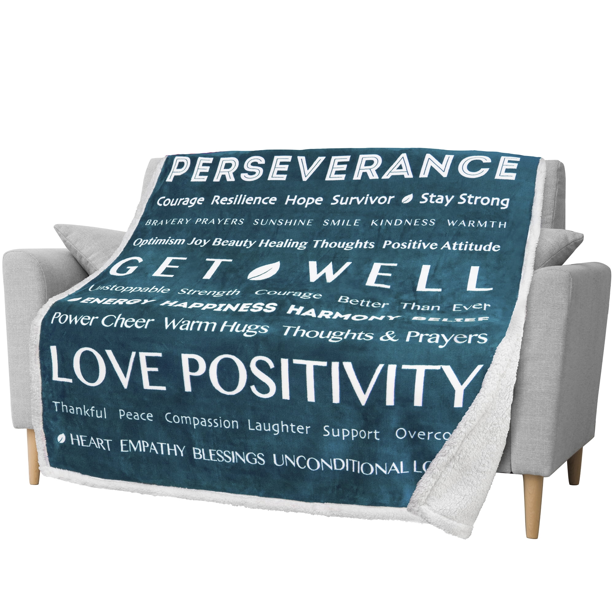 Men PAVILIA Healing Blanket Comfort Warm Hugs Inspirational Gift Get Well Soon Gift Blanket for Women Love for Recovery Soft Sherpa Fleece Throw with Positive Energy 50x60, Teal Blue