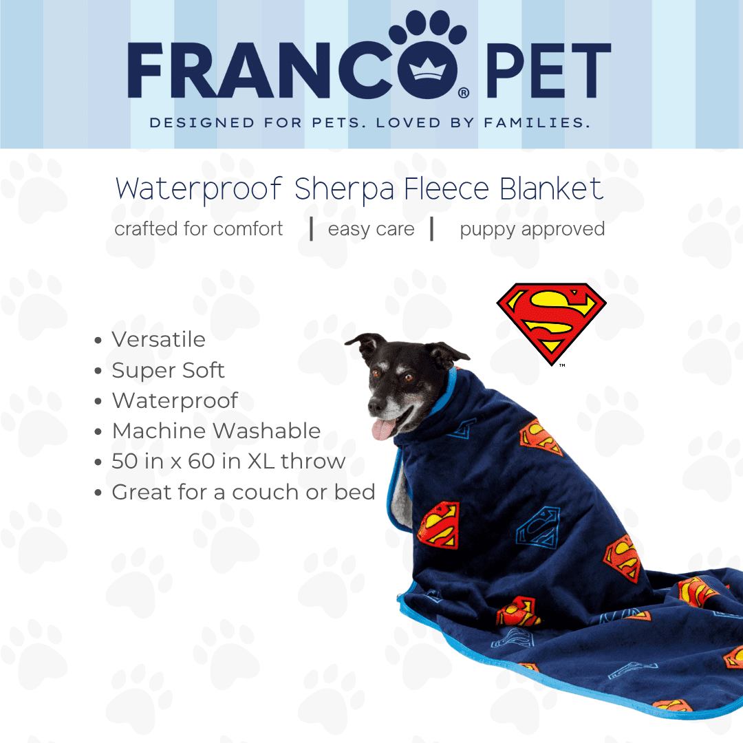 Superman Waterproof Fleece Sherpa Dog Pet Throw Blanket, 50x60 Large