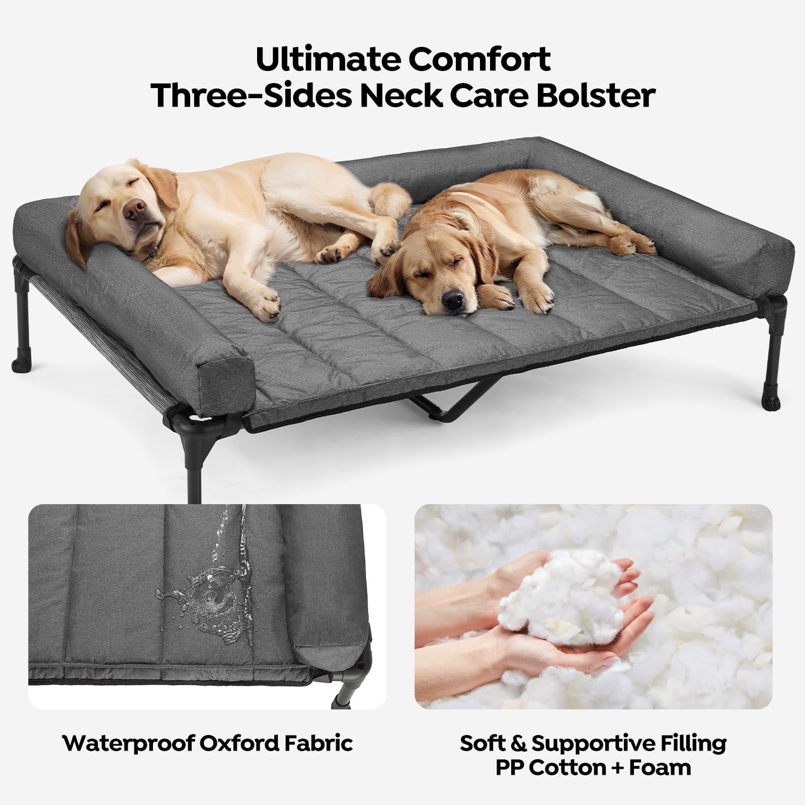 Elevated Dog Bed Add Removable Waterproof Bolster Cushion Mat  Raised Pet With Breathable Teslin Mesh No-slip Feet Sofa For Indoor Outdoor Xxlarge Black