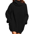 thumbnail image 1 of Vestido suéter de cuello alto Vestido jersey de manga larga Suéter de color puro de gran tamaño para mujer Negro M, 1 of 6