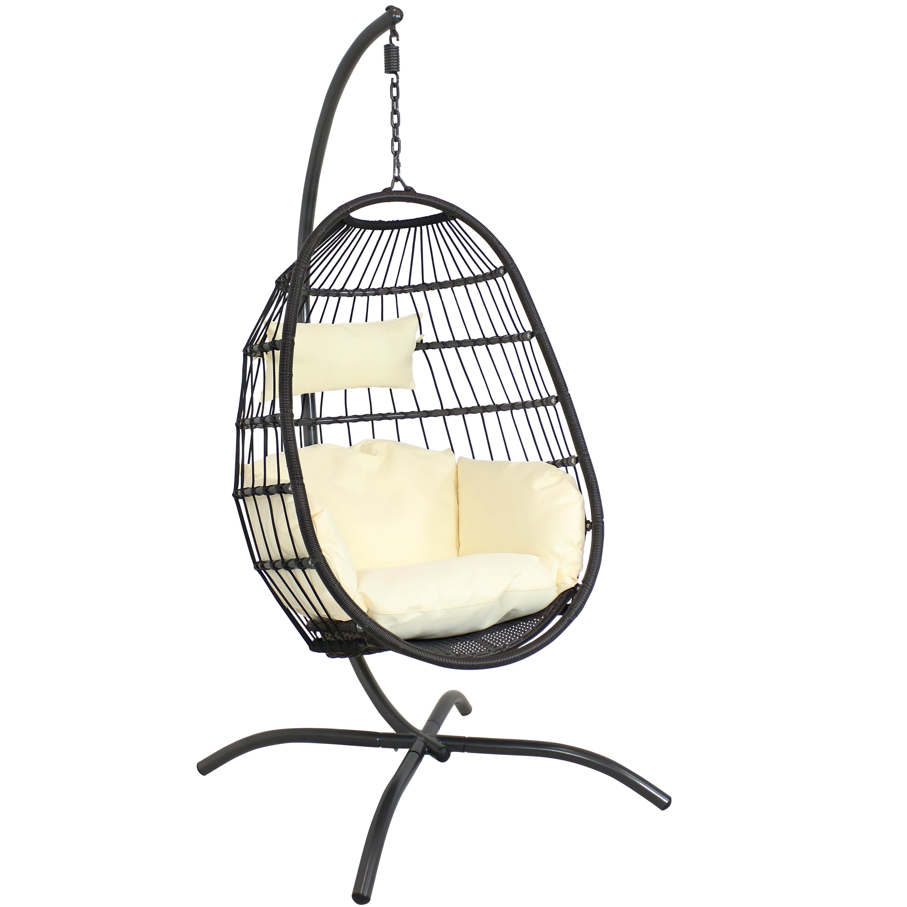 Sunnydaze Outdoor Resin Wicker Patio Penelope Hanging Basket Egg Chair