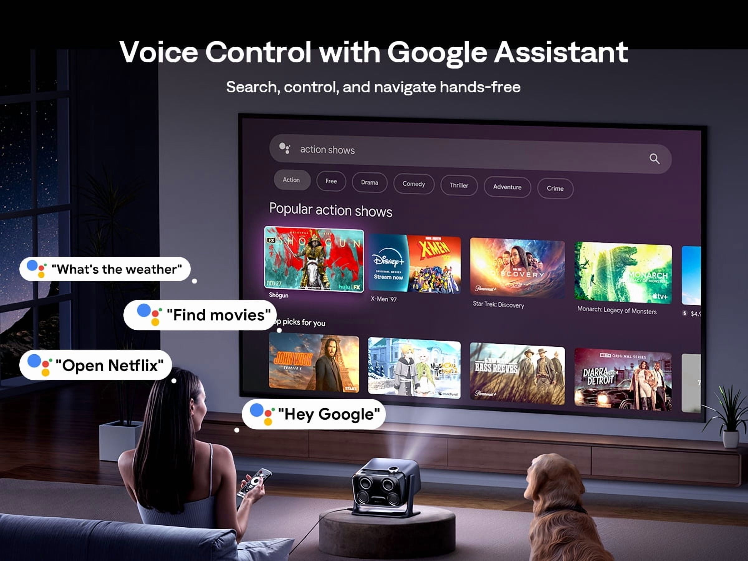 Aurzen Google TV Projector with WiFi and Bluetooth, 4K Supported Portable Proyector with Real-Time Focus & Keystone, DoIby Audio & 20W Speakers, 500 ANSI Lumens, Black